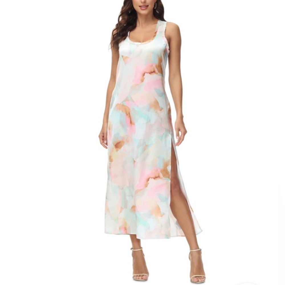 Frye Women's L Maxi Dress Watercolor Original Combo‎ BY4DR1004MB Abstract Slit
